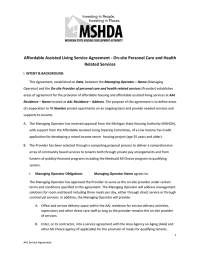   Affordable Assisted Living Service Agreement ‐ On‐site Personal Care and Health  Related Services