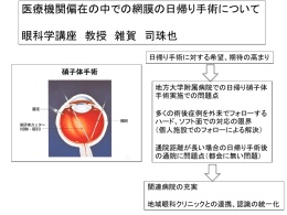 医療機関偏在の中での網膜の日帰り手術について  眼科学講座  教授  雑賀  司珠也