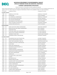 MICHIGAN DEPARTMENT OF ENVIRONMENTAL QUALITY LICENSED CAMPGROUNDS IN MICHIGAN