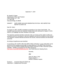 September 11, 2001 Mr. Harold W. Keiser Chief Nuclear Officer and President