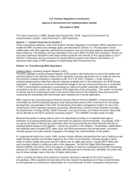 This report responds to OMB’s Budget Data Request No. 05-08,... Implementation Update”, dated November 5, 2004 (attached). U.S. Nuclear Regulatory Commission