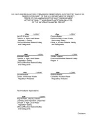 U.S. NUCLEAR REGULATORY COMMISSION OBSERVATION AUDIT REPORT OAR-07-03,