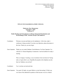 NWX-US NUCLEAR REGULATORY COM (US) Moderator: Roy Zimmerman 09-01-15/ 11:00 am CT