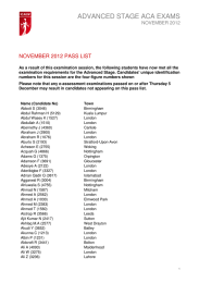 ADVANCED STAGE ACA EXAMS  NOVEMBER 2012 PASS LIST NOVEMBER 2012