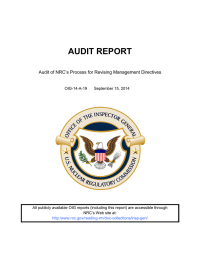 AUDIT REPORT Audit of NRC’s Process for Revising Management Directives