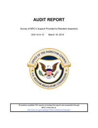 AUDIT REPORT Survey of NRC’s Support Provided to Resident Inspectors