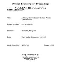 Official Transcript of Proceedings NUCLEAR REGULATORY COMMISSION