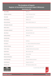 The Academy of Experts Register of Accredited Accountant Expert Witnesses Summary List