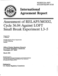 International Agreement  Report Assessment  of RELAP5/MOD2,