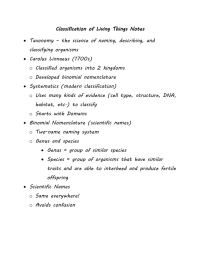 Classification of Living Things Notes  classifying organisms