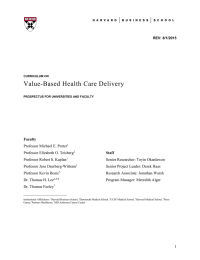 Value-Based Health Care Delivery