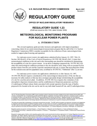 REGULATORY GUIDE REGULATORY GUIDE 1.23 METEOROLOGICAL MONITORING PROGRAMS FOR NUCLEAR POWER PLANTS