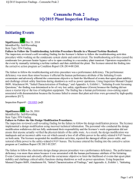 Comanche Peak 2 1Q/2015 Plant Inspection Findings Initiating Events