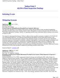 Indian Point 3 4Q/2014 Plant Inspection Findings Initiating Events Mitigating Systems