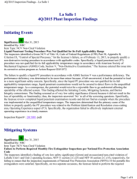 La Salle 1 4Q/2015 Plant Inspection Findings Initiating Events