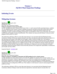 Oconee 1 3Q/2012 Plant Inspection Findings Initiating Events Mitigating Systems