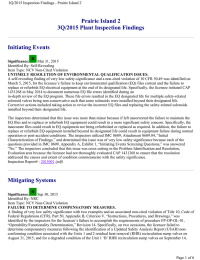 Prairie Island 2 3Q/2015 Plant Inspection Findings Initiating Events