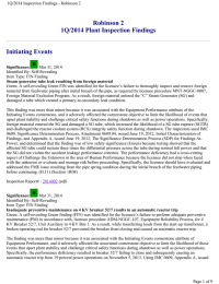 Robinson 2 1Q/2014 Plant Inspection Findings Initiating Events