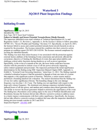 Waterford 3 3Q/2015 Plant Inspection Findings Initiating Events