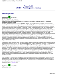 Waterford 3 2Q/2014 Plant Inspection Findings Initiating Events