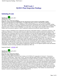 Wolf Creek 1 3Q/2013 Plant Inspection Findings Initiating Events