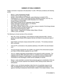 Written comments in response to the December 14, 2001, FRN... parties: Marvin I. Lewis (representing himself) SUMMARY OF PUBLIC COMMENTS