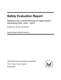 Safety Evaluation Report Related to the License Renewal of Vogtle Electric