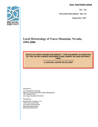 Local Meteorology of Yucca Mountain, Nevada, 1994-2006 QA: QA TDR-MGR-MM-000002 REV 00