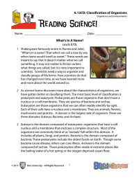 Reading Science! 6.12CD: Classification of Organisms What’s In A Name? Lexile 870L