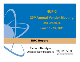 NUPIC 20 Annual Vendor Meeting Oak Brook, IL