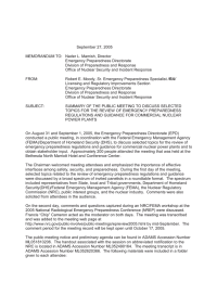 September 27, 2005 MEMORANDUM TO: Nader L. Mamish, Director Emergency Preparedness Directorate