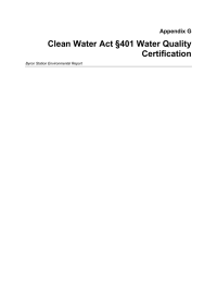 Clean Water Act §401 Water Quality Certification Appendix G