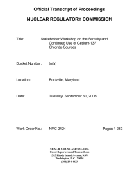 Official Transcript of Proceedings NUCLEAR REGULATORY COMMISSION