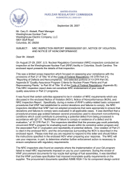 September 28, 2007  Mr. Cary D. Alstadt, Plant Manager Westinghouse Nuclear Fuel