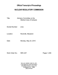 Official Transcript of Proceedings NUCLEAR REGULATORY COMMISSION