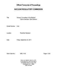 Official Transcript of Proceedings NUCLEAR REGULATORY