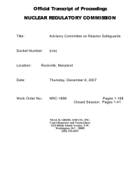 Official Transcript of Proceedings NUCLEAR REGULATORY COMMISSION