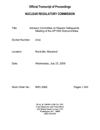 Official Transcript of Proceedings NUCLEAR REGULATORY COMMISSION