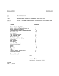 October 8, 1998 SECY 98-234 For: The Commissioners