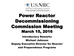 Power Reactor Decommissioning Commission Meeting March 15, 2016