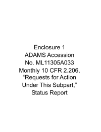 Enclosure 1 ADAMS Accession No. ML11305A033 Monthly 10 CFR 2.206,