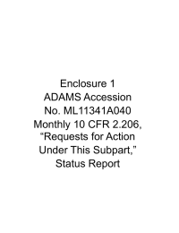 Enclosure 1 ADAMS Accession No. ML11341A040 Monthly 10 CFR 2.206,