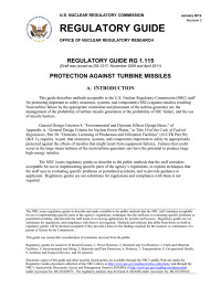 REGULATORY GUIDE REGULATORY GUIDE RG 1.115 PROTECTION AGAINST TURBINE MISSILES