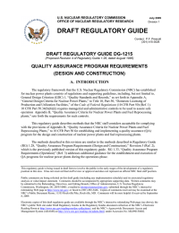 DRAFT REGULATORY GUIDE DRAFT REGULATORY GUIDE DG-1215 QUALITY ASSURANCE PROGRAM REQUIREMENTS