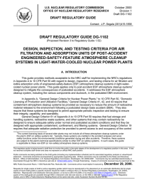 DRAFT REGULATORY GUIDE DG-1102 DESIGN, INSPECTION, AND TESTING CRITERIA FOR AIR