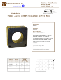 Multi-Ratio Model 115MR Current Transformer Window Diameter 4.00”