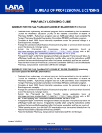 BUREAU OF PROFESSIONAL LICENSING PHARMACY LICENSING GUIDE