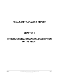 FINAL SAFETY ANALYSIS REPORT CHAPTER 1 INTRODUCTION AND GENERAL DESCRIPTION OF THE PLANT