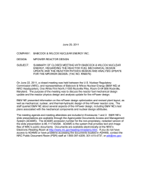 June 29, 2011 COMPANY:  BABCOCK &amp; WILCOX NUCLEAR ENERGY INC. DESIGN: