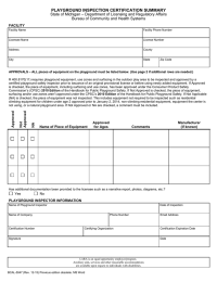 PLAYGROUND INSPECTION CERTIFICATION SUMMARY